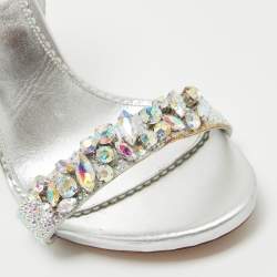 Le Silla Sliver Leather Crystal Embellished Ankle Strap Sandals Size 36