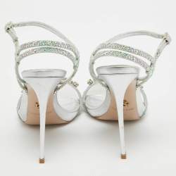 Le Silla Sliver Leather Crystal Embellished Ankle Strap Sandals Size 36