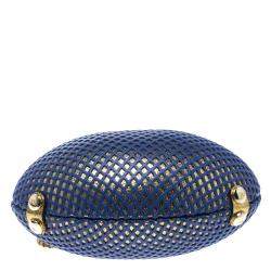 Nicolas Theil Blue and Metallic Gold Leather Mesh Egg Clutch