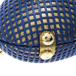Nicolas Theil Blue and Metallic Gold Leather Mesh Egg Clutch