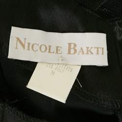 Nicole Bakti Black Satin Embroidery Detail Sleeveless Maxi Dress M