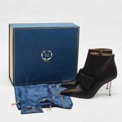 Pre Owned Nicoli Black Satin Jarvis Booties Size 38