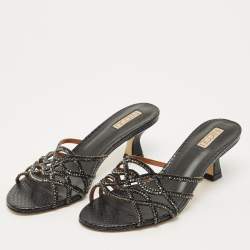 Pre Owned Nicoli Black Snakeskin Embossed Leather Nadege 55 Slide Sandals Size 39
