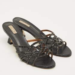 Pre Owned Nicoli Black Snakeskin Embossed Leather Nadege 55 Slide Sandals Size 39