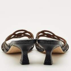 Pre Owned Nicoli Black Snakeskin Embossed Leather Nadege 55 Slide Sandals Size 39