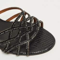 Pre Owned Nicoli Black Snakeskin Embossed Leather Nadege 55 Slide Sandals Size 39