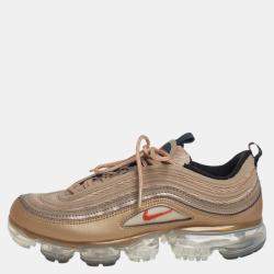 Pre Owned Nike Gold Leather Mesh Air Vapor Max 97 Low Top Sneakers Size 40