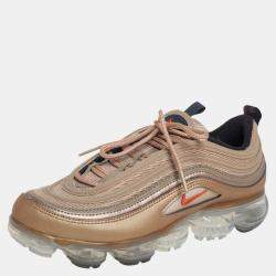 Pre Owned Nike Gold Leather Mesh Air Vapor Max 97 Low Top Sneakers Size 40