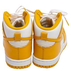 Pre Owned Nike Dark Sulfur/White Leather Dunk High Top Sneakers Size 36.5