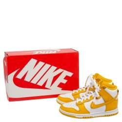 Pre Owned Nike Dark Sulfur/White Leather Dunk High Top Sneakers Size 36.5