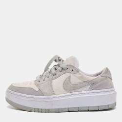 Air Jordans Grey/White Suede Elevate Air Jordan 1 Low Top Sneakers Size 40.5