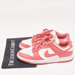 Pre Owned Nike Pink/White Leather Dunk Low Archeo Pink Sneakers Size 38