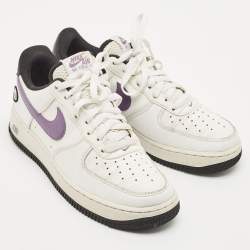 Nike White/Purple Leather Air Force 1 Low Hoops White Canyon Purple Sneakers Size 40.5