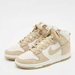 Nike Tan/White Suede and Leather Dunk High Top Sneakers Size 38.5