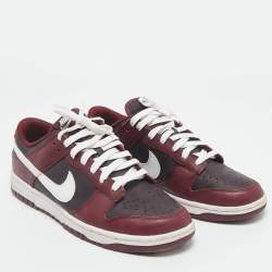 Pre Owned Nike Burgundy Leather Dunk Low Dark Beetroot Sneakers Size 44