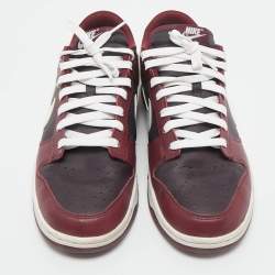 Pre Owned Nike Burgundy Leather Dunk Low Dark Beetroot Sneakers Size 44