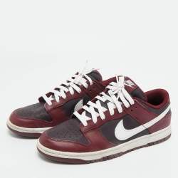 Pre Owned Nike Burgundy Leather Dunk Low Dark Beetroot Sneakers Size 44