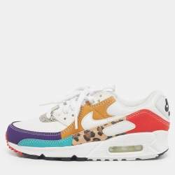 Pre Owned Nike Multicolor Leather and Suede Nike Air Max 90 SE Animal White Sneakers Size 36.5