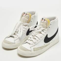 Pre Owned Nike Blazer Mid sacai Size 38 White Leather and Suede High Top Sneakers