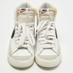 Pre Owned Nike Blazer Mid sacai Size 38 White Leather and Suede High Top Sneakers