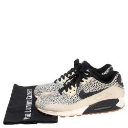 Nike Black/White Leather and Suede Air Max 90 Safari Sneakers Size 38
