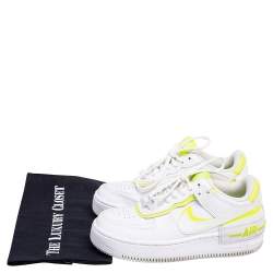 Nike White/Neon Yellow Leather Air Force 1 Shadow Low-Top Sneakers Size 36.5