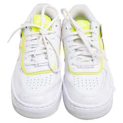 Nike White/Neon Yellow Leather Air Force 1 Shadow Low-Top Sneakers Size 36.5