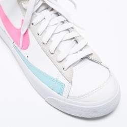 Pre Owned Nike White Leather and Suede Blazer Mid 77 High Top Sneakers Size 39