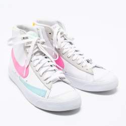 Pre Owned Nike White Leather and Suede Blazer Mid 77 High Top Sneakers Size 39