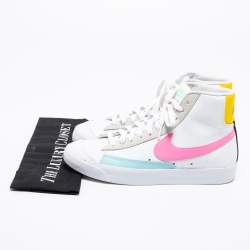 Pre Owned Nike White Leather and Suede Blazer Mid 77 High Top Sneakers Size 39