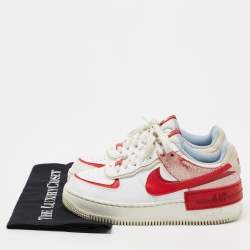 Pre Owned Nike Red/White Leather and Suede Air Force 1 Shadow Cracked Low-Top Sneakers Size 37.5