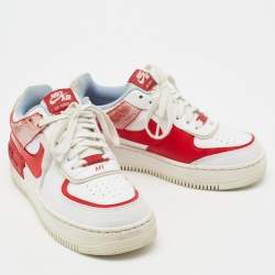 Pre Owned Nike Red/White Leather and Suede Air Force 1 Shadow Cracked Low-Top Sneakers Size 37.5