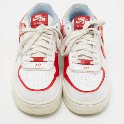 Pre Owned Nike Red/White Leather and Suede Air Force 1 Shadow Cracked Low-Top Sneakers Size 37.5