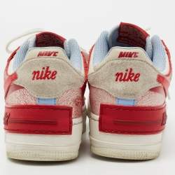 Pre Owned Nike Red/White Leather and Suede Air Force 1 Shadow Cracked Low-Top Sneakers Size 37.5