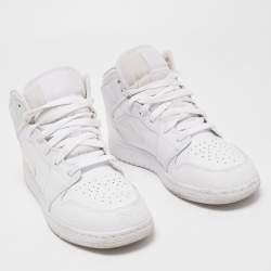 Pre Owned Air Jordans White Leather Air Jordan 1 Triple White Sneakers Size 40