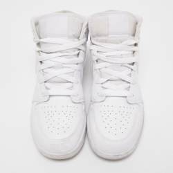 Pre Owned Air Jordans White Leather Air Jordan 1 Triple White Sneakers Size 40