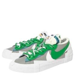 Nike X - Sacai - Blazer Grey/Green Leather Low Top Sneakers Size 38.5