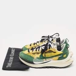 Pre Owned Nike x Sacai Multicolor Suede and Mesh Vaporwaffle Tour Yellow Stadium Green Sneakers Size 39