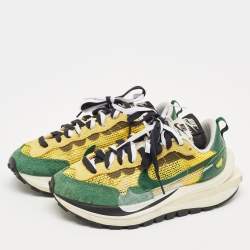 Pre Owned Nike x Sacai Multicolor Suede and Mesh Vaporwaffle Tour Yellow Stadium Green Sneakers Size 39