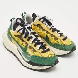 Pre Owned Nike x Sacai Multicolor Suede and Mesh Vaporwaffle Tour Yellow Stadium Green Sneakers Size 39