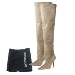Yeezy Beige Suede Season 5 Over The Knee Pointed Toe Boots Size 38.5