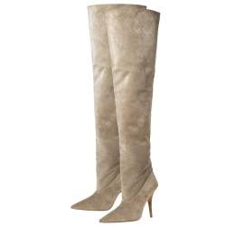 Yeezy Beige Suede Season 5 Over The Knee Pointed Toe Boots Size 38.5