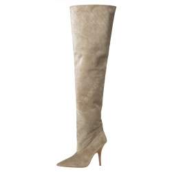 Yeezy Beige Suede Season 5 Over The Knee Pointed Toe Boots Size 38.5