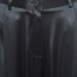 Nili Lotan Black Satin Wide-Leg Seville Pants M