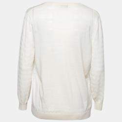 Nina Ricci Cream Striped Knit and Lace Cardigan XL
