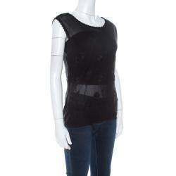 Pre Owned Nina Ricci Black Floral Embroidered Knit Sleeveless Top S 
