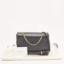 Nina Ricci Black Leather and Suede Marché Chain Shoulder Bag