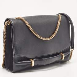 Nina Ricci Black Leather and Suede Marché Chain Shoulder Bag