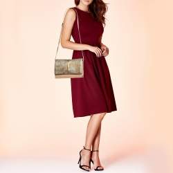 Nina Ricci Gold/Beige Leather and Suede Arc Shoulder Bag