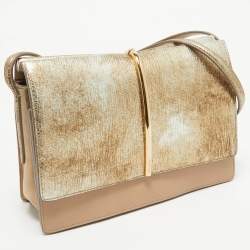 Nina Ricci Gold/Beige Leather and Suede Arc Shoulder Bag